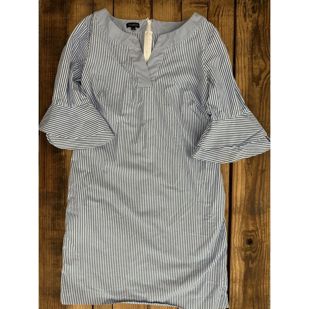 Talbots Striped Cotton Bell Sleeve Shift Dress Size 2 Coastal